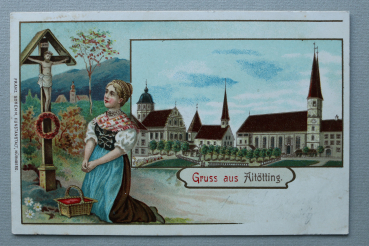 AK Gruss aus Altötting / 1906 / Mehrbildkarte / Litho Lithographie / Kapellplatz / Kreuz